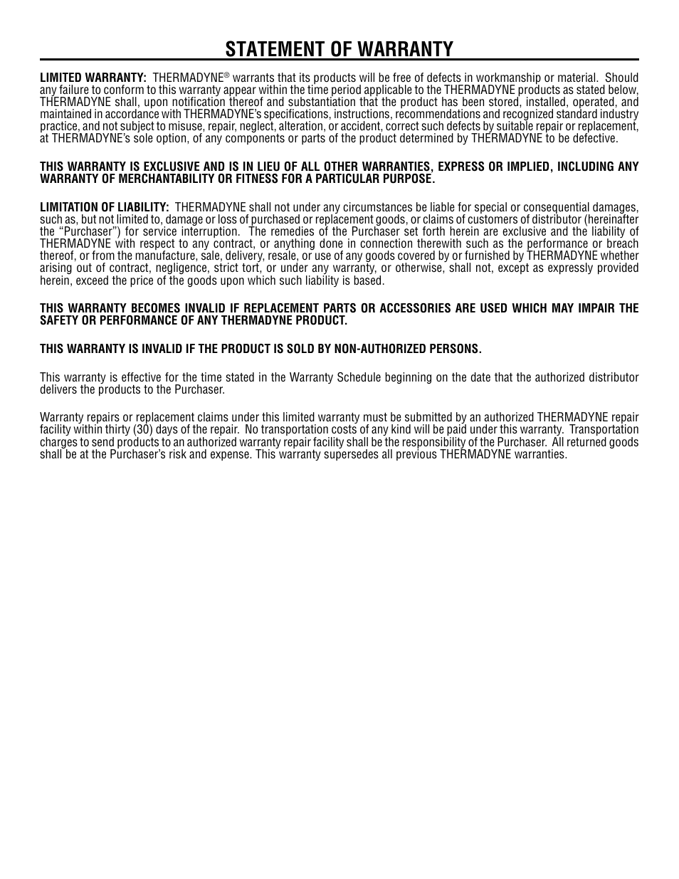 Statement of warranty | Tweco QWT-120 User Manual | Page 13 / 16