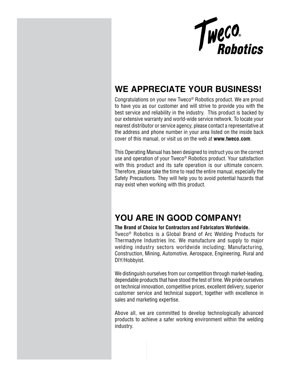 You are in good company, We appreciate your business, Cc dc | Tweco QWT-120 User Manual | Page 2 / 16