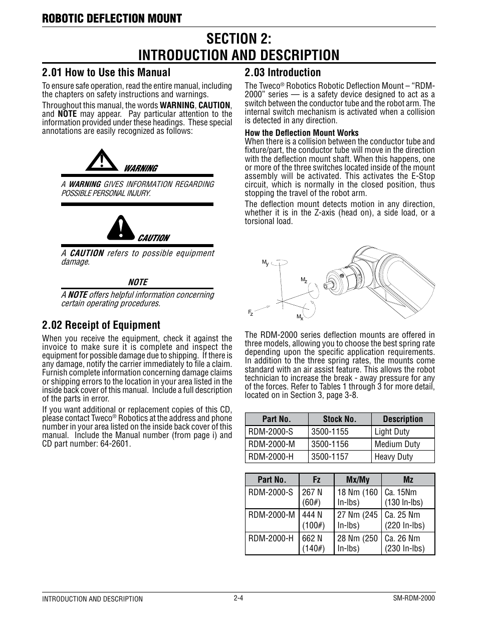 Robotic deflection mount, 01 how to use this manual, 02 receipt of equipment | 03 introduction | Tweco RDM-2000 User Manual | Page 8 / 22