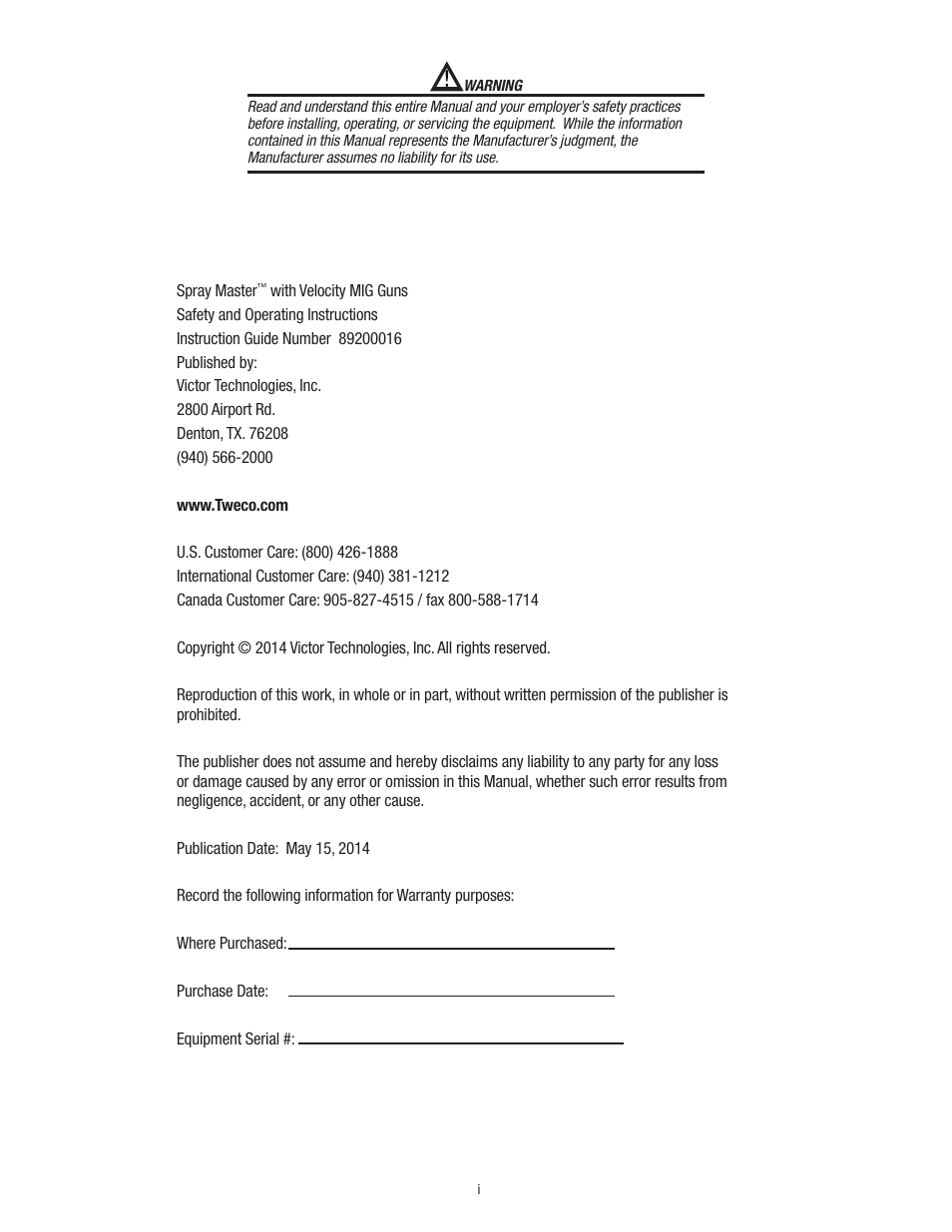Tweco SprayMaster with Velocity Consumables MIG Gun User Manual | Page 3 / 12