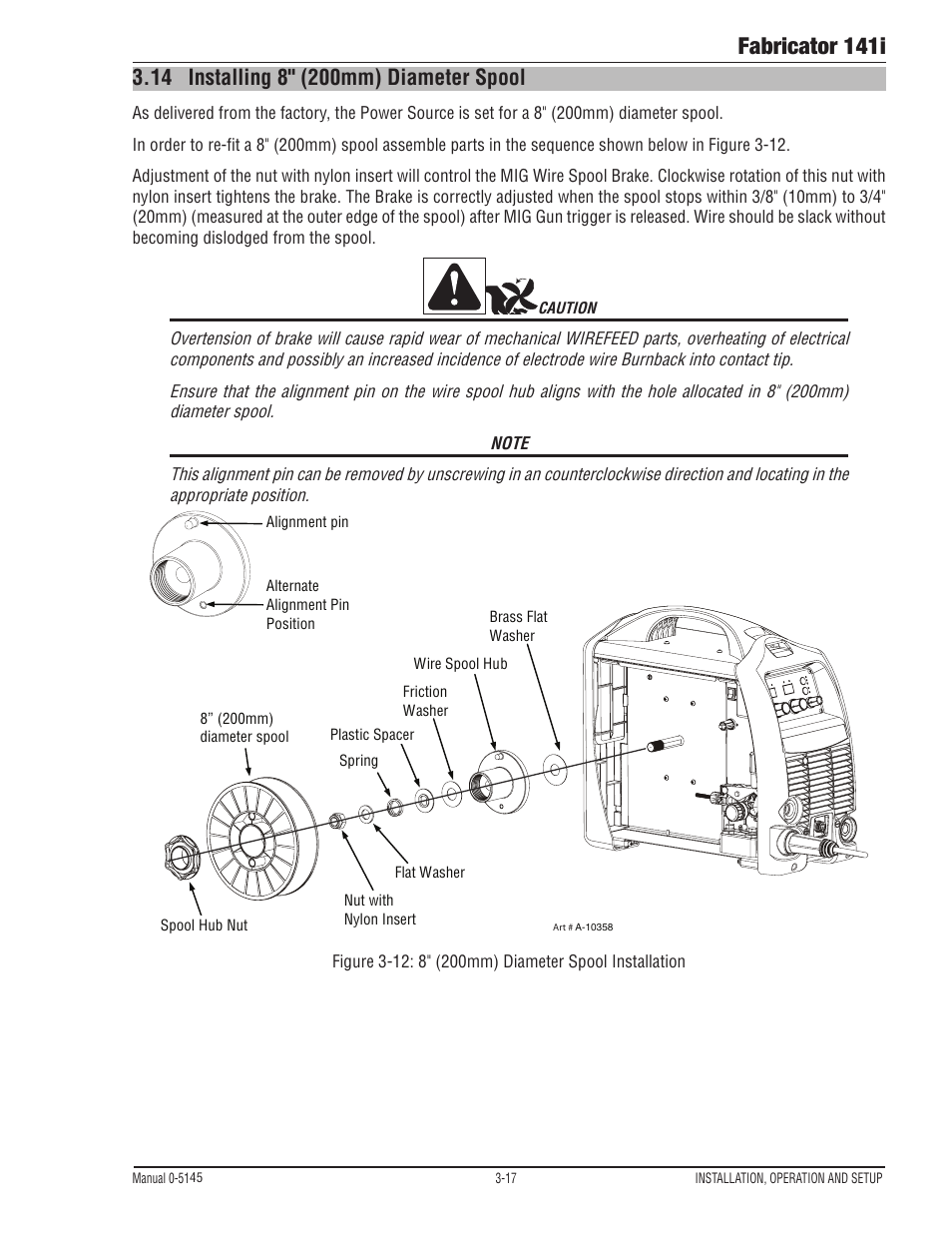 14 installing 8" (200mm) diameter spool, Installing 8" (200mm) diameter spool -17, Fabricator 141i | Tweco Fabricator 141i Operating Manual User Manual | Page 47 / 104
