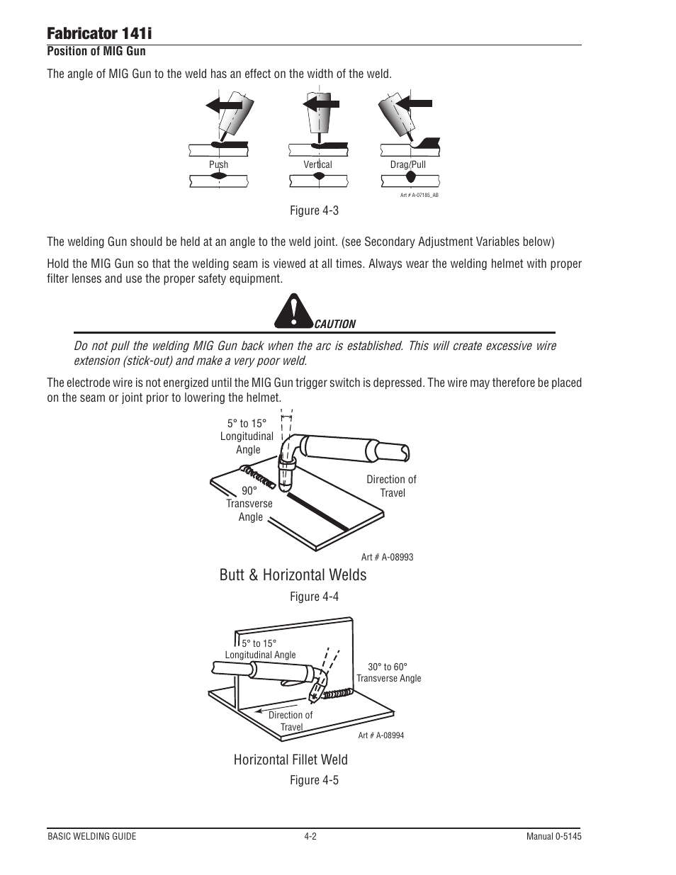 Fabricator 141i, Butt & horizontal welds, Horizontal fillet weld | Tweco Fabricator 141i Operating Manual User Manual | Page 62 / 104