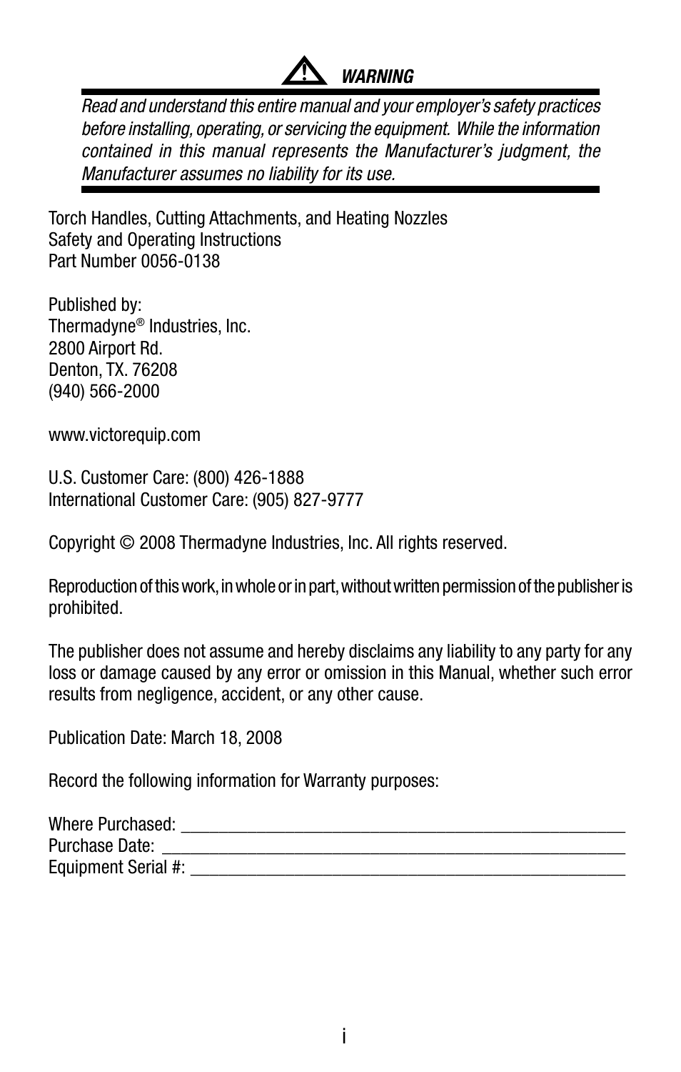 Tweco Victor Torch Handles,Cutting Attachments User Manual | Page 3 / 94