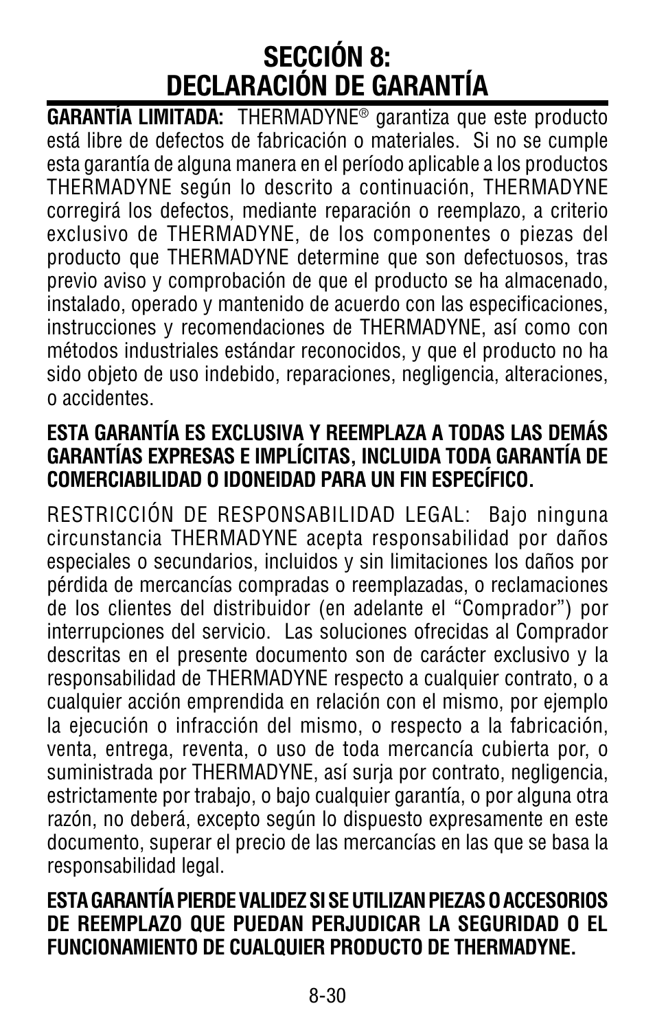 Sección 8: declaración de garantía | Tweco Victor Torch Handles,Cutting Attachments User Manual | Page 92 / 94