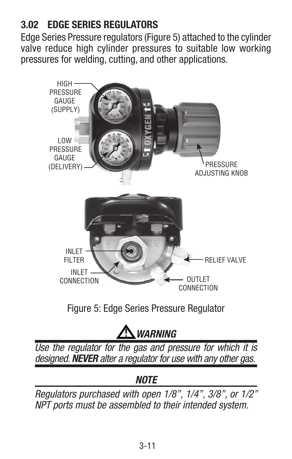 02 edge series regulators, Edge series regulators -11 | Tweco Single & Two Stage Regulators User Manual | Page 15 / 68