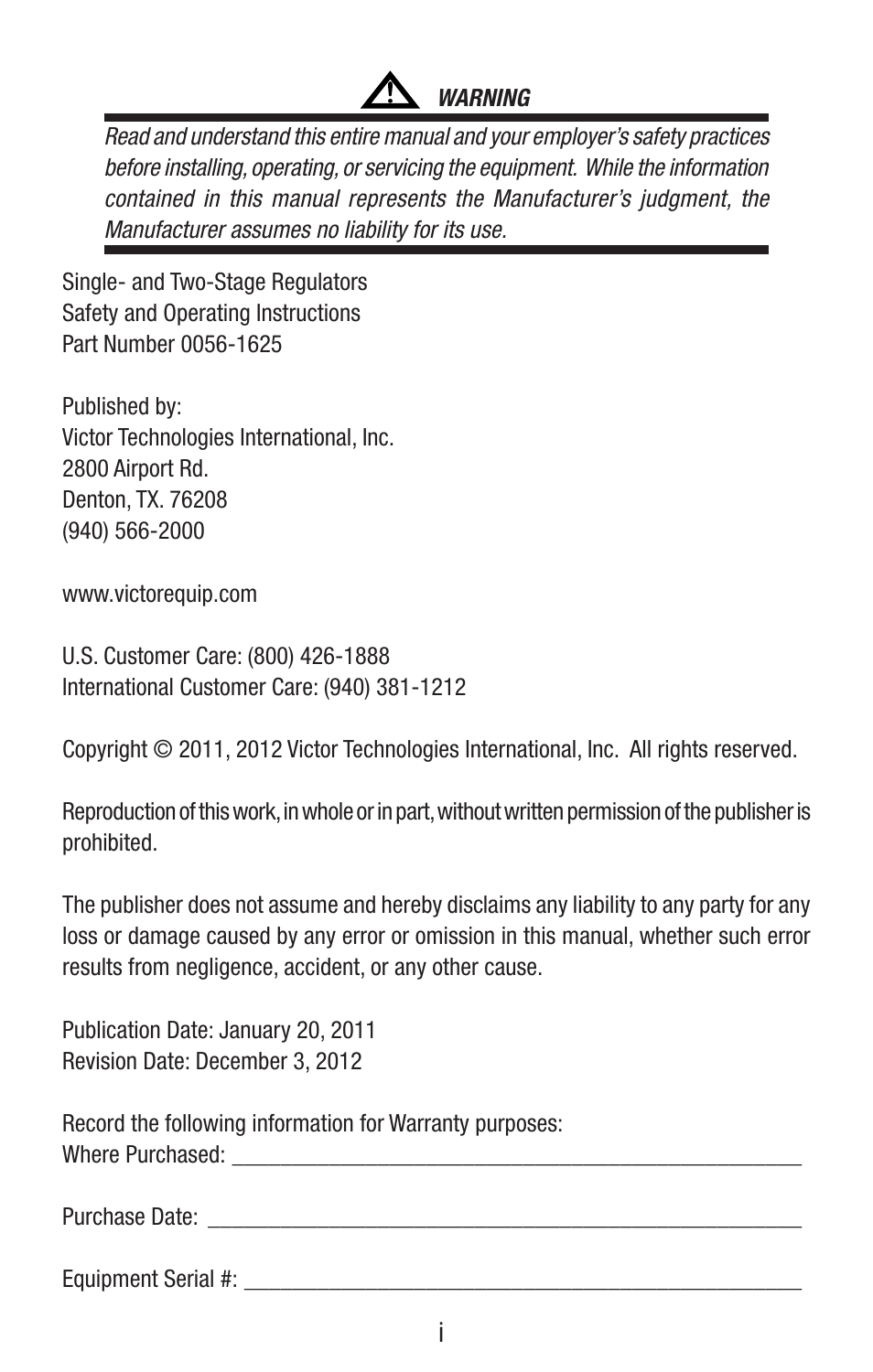 Tweco Single & Two Stage Regulators User Manual | Page 3 / 68