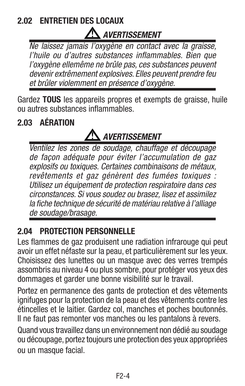 02 entretien des locaux, 03 aération, 04 protection personnelle | Tweco Single & Two Stage Regulators User Manual | Page 30 / 68