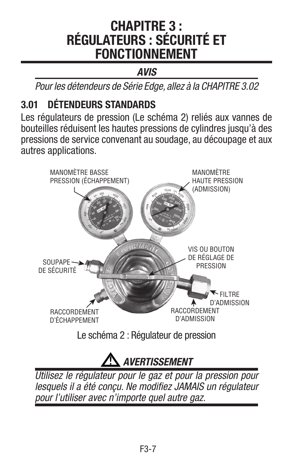 01 détendeurs standards, Chapitre 3 : régulateurs : sécurité et | Tweco Single & Two Stage Regulators User Manual | Page 33 / 68