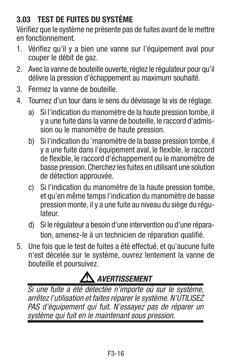 03 test de fuites du système | Tweco Single & Two Stage Regulators User Manual | Page 42 / 68