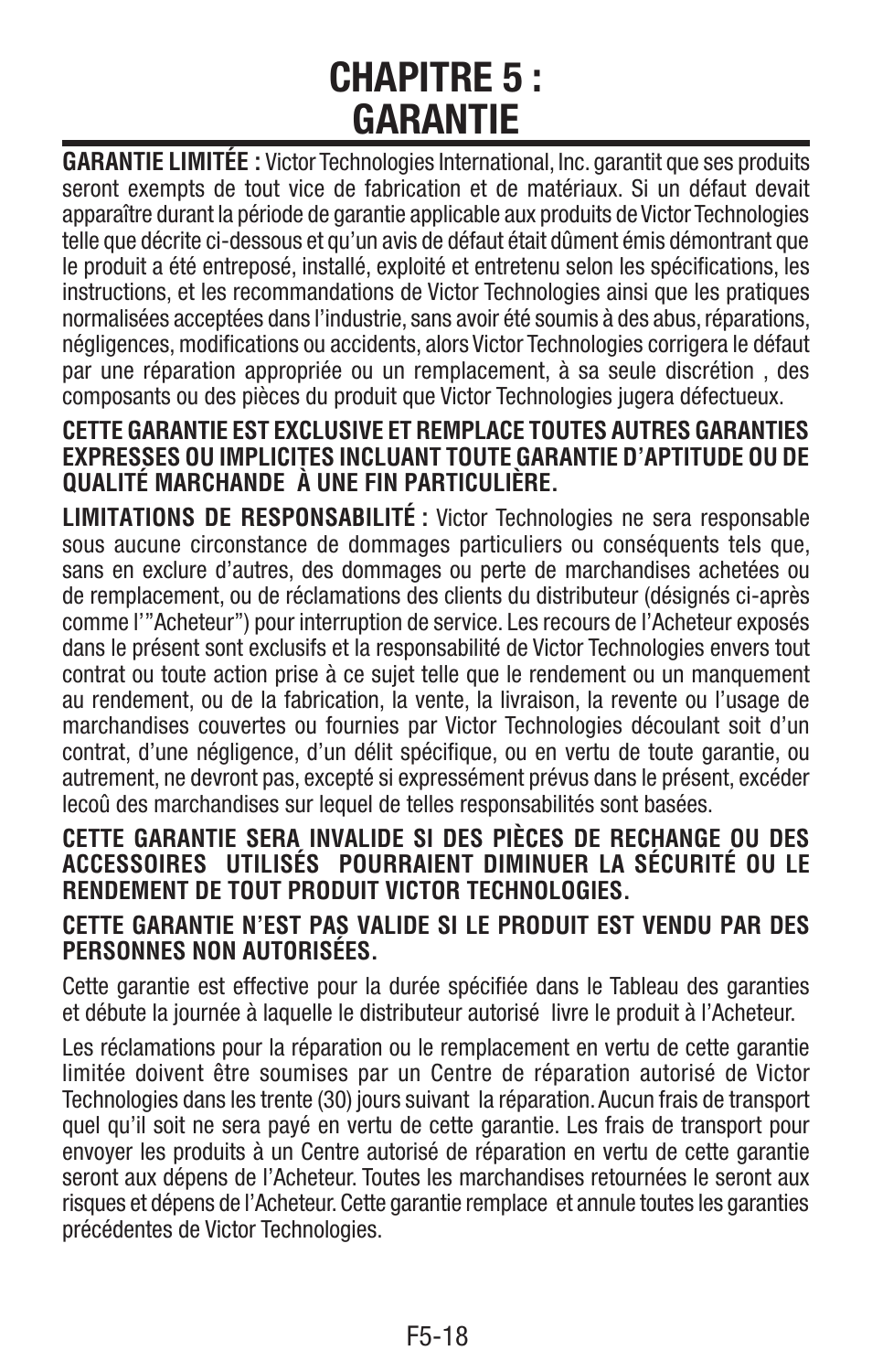 Chapitre 5: garantie, Chapitre 5 : garantie | Tweco Single & Two Stage Regulators User Manual | Page 44 / 68