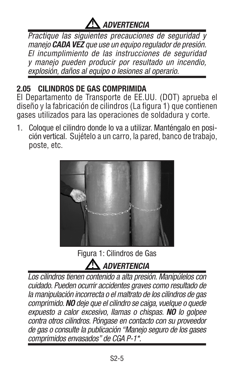 05 cilindros de gas comprimida, Cilindros de gas comprimida ................. s2-5 | Tweco Single & Two Stage Regulators User Manual | Page 54 / 68
