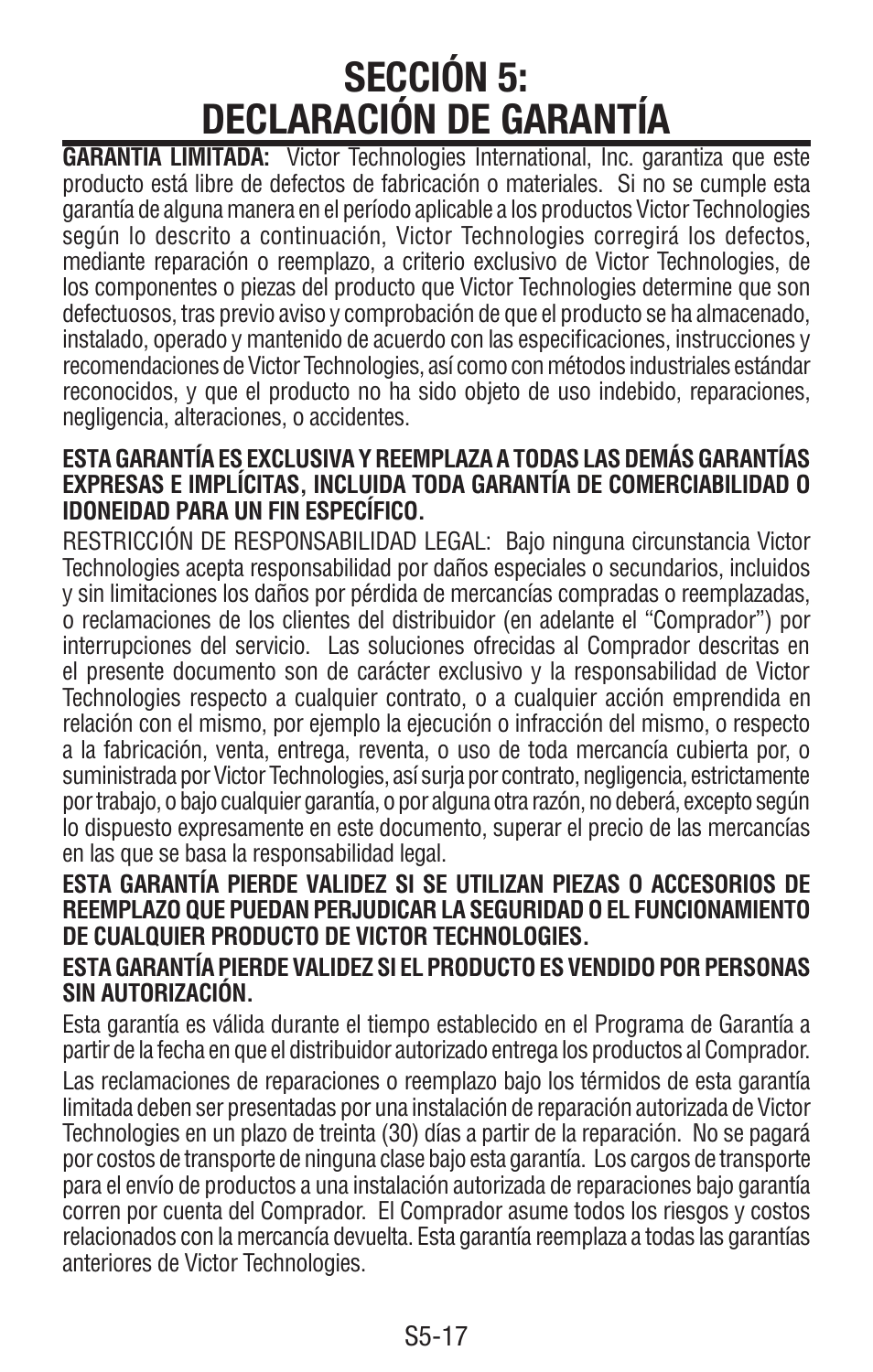 Sección 5: declaración de garantía | Tweco Single & Two Stage Regulators User Manual | Page 66 / 68