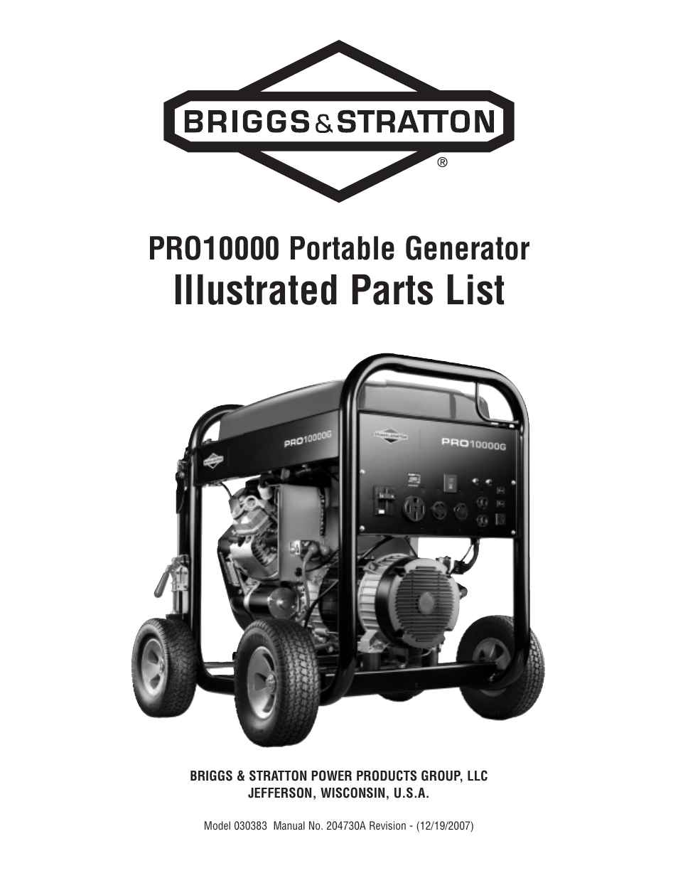 Briggs & Stratton PRO10000 030383 User Manual | 6 pages