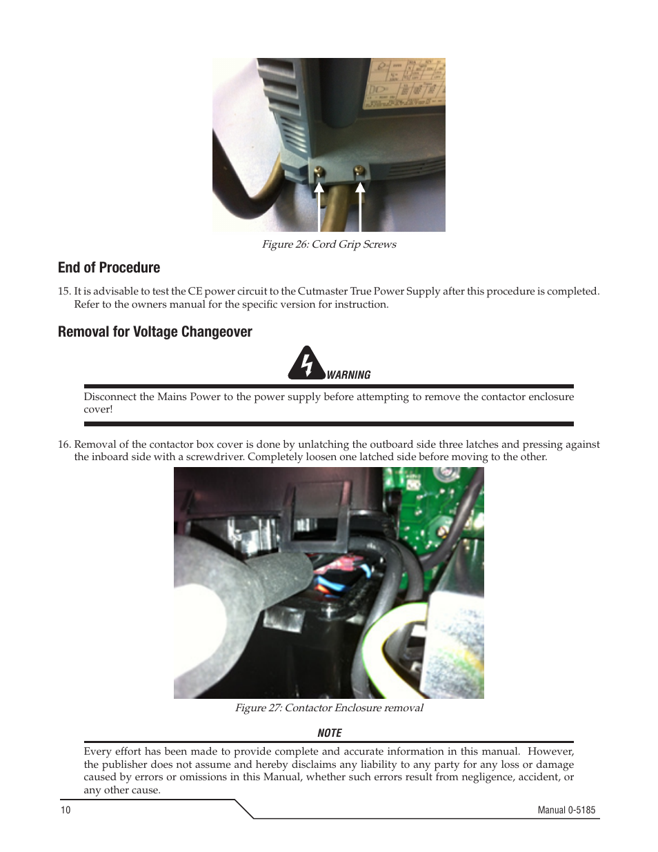 End of procedure, Removal for voltage changeover | Tweco 9-8587 User Manual | Page 10 / 12