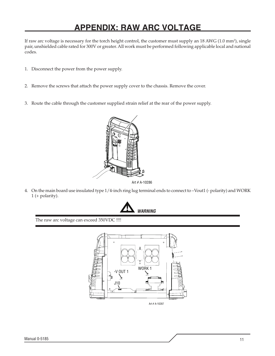 Appendix: raw arc voltage, Cut out for cable | Tweco 9-8587 User Manual | Page 11 / 12