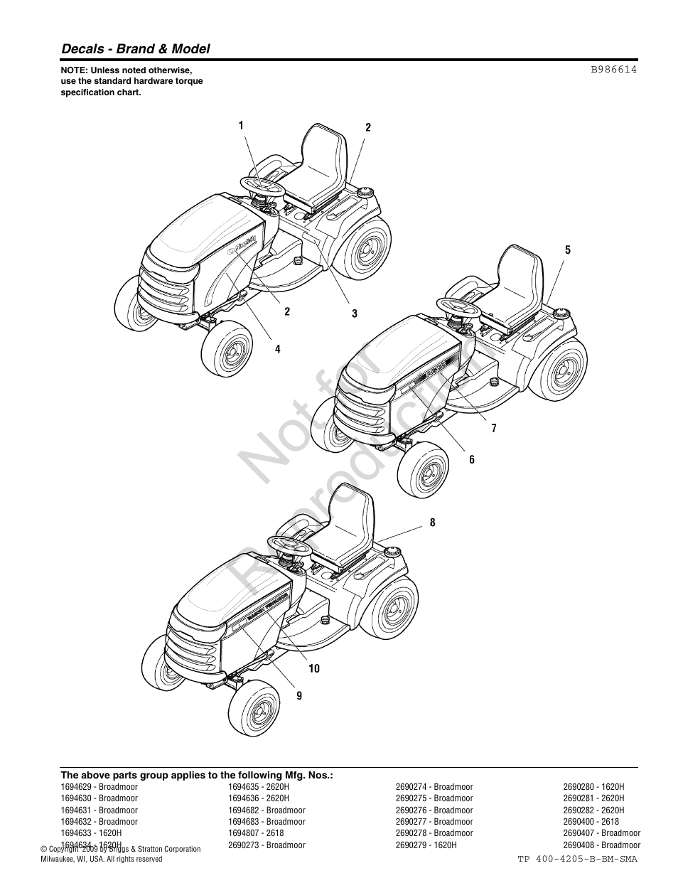 Not for reproduction | Briggs & Stratton Broadmoor User Manual | Page 44 / 96