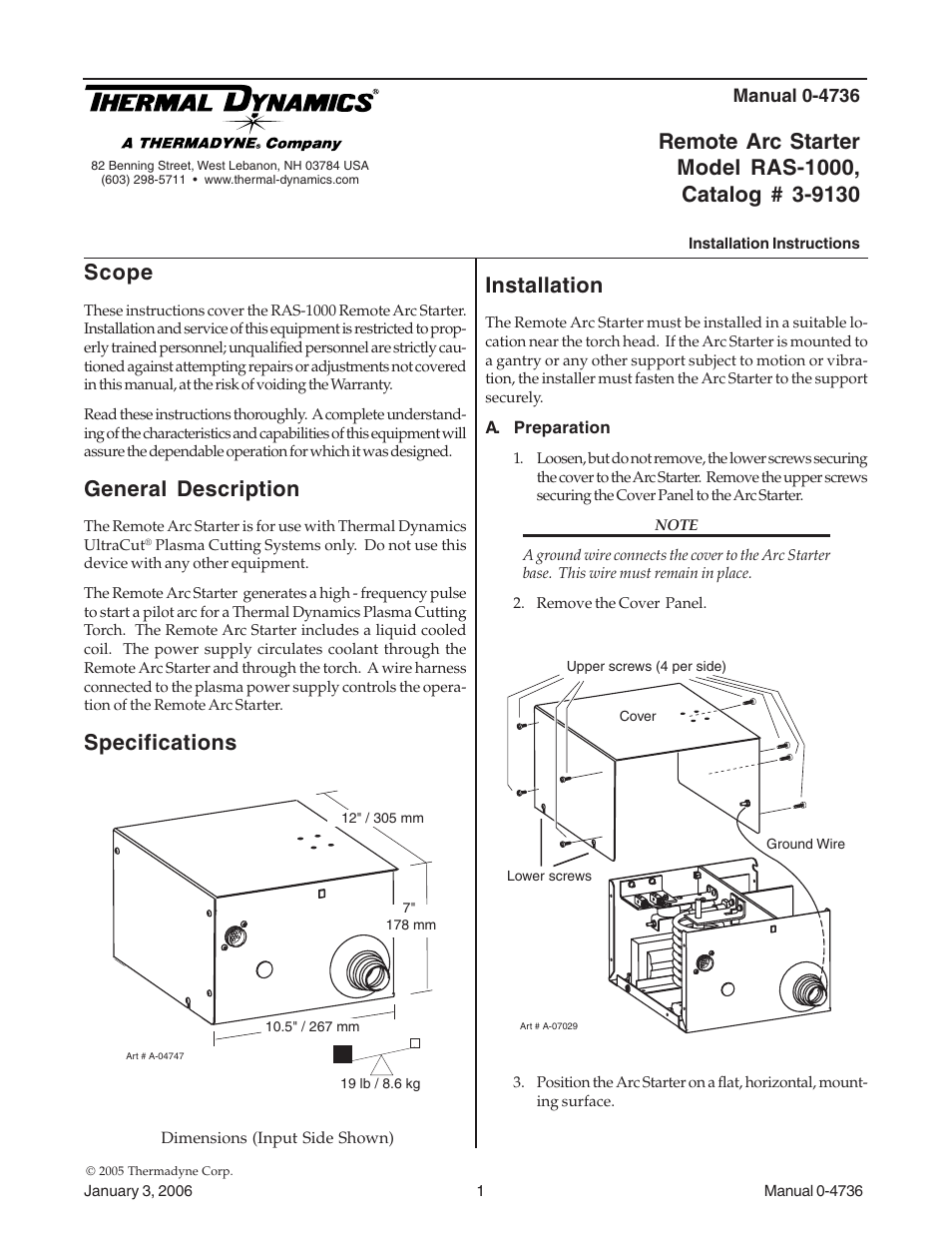 Tweco RAS-1000 Remote Arc Starter User Manual | 6 pages