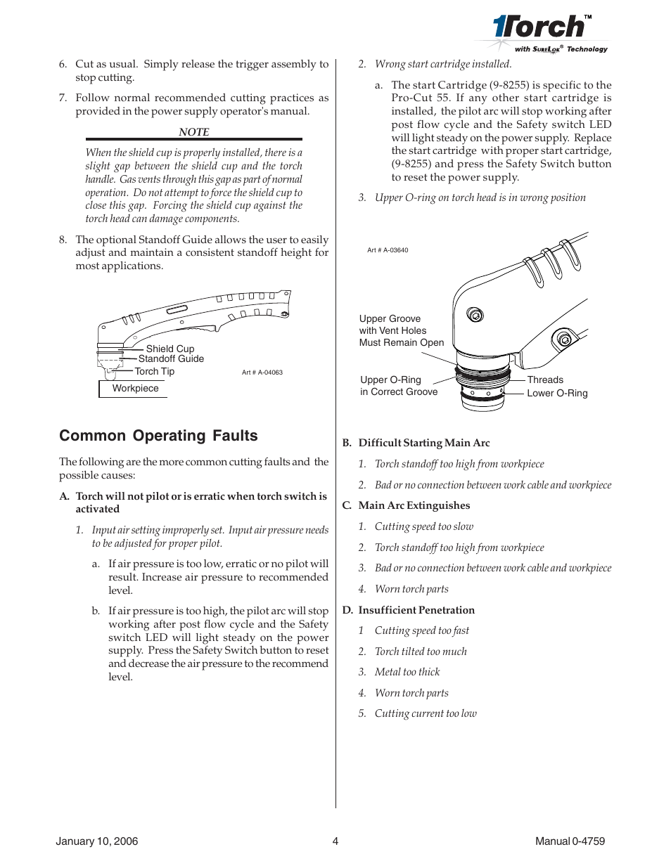 Common operating faults | Tweco SL55 Plasma Cutting User Manual | Page 4 / 9