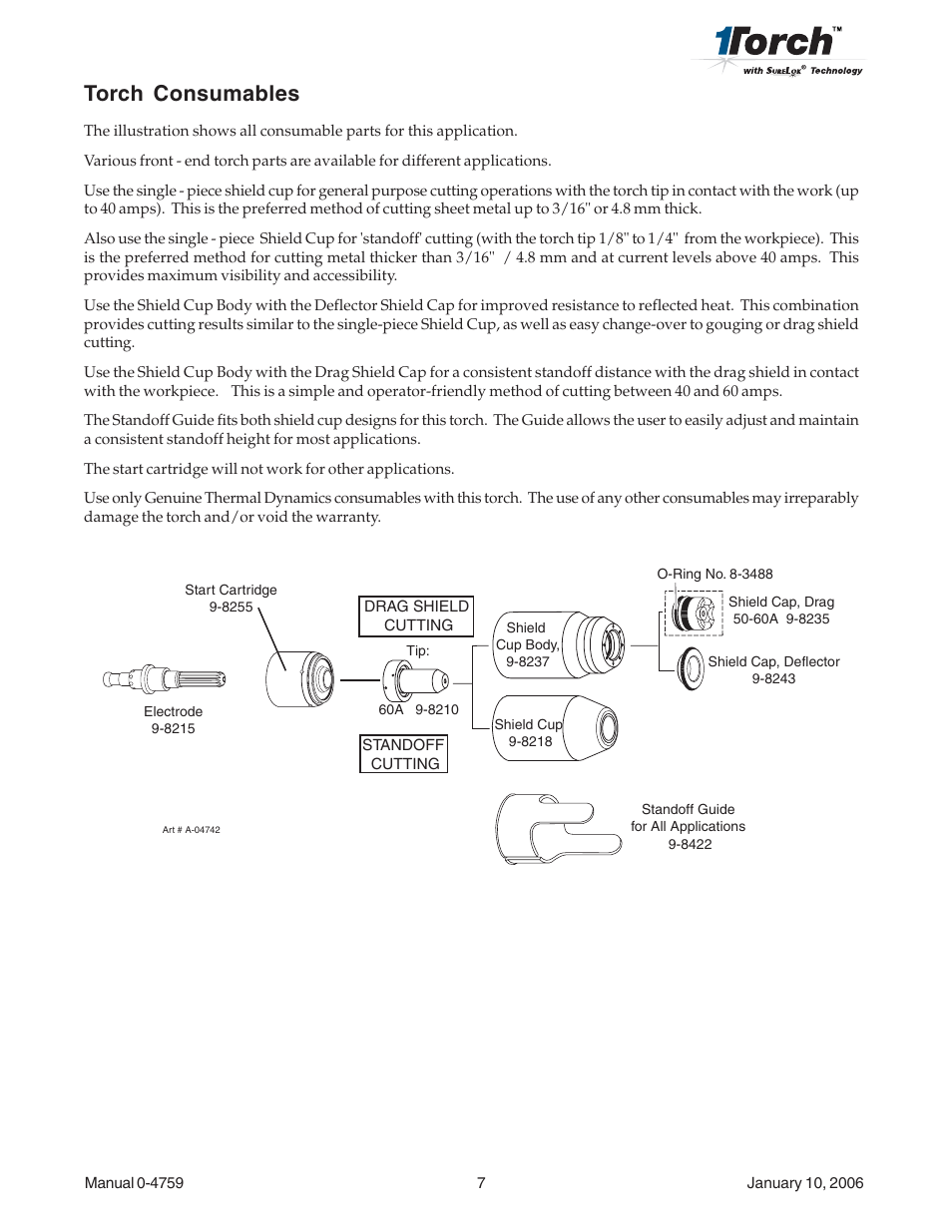 Torch consumables | Tweco SL55 Plasma Cutting User Manual | Page 7 / 9