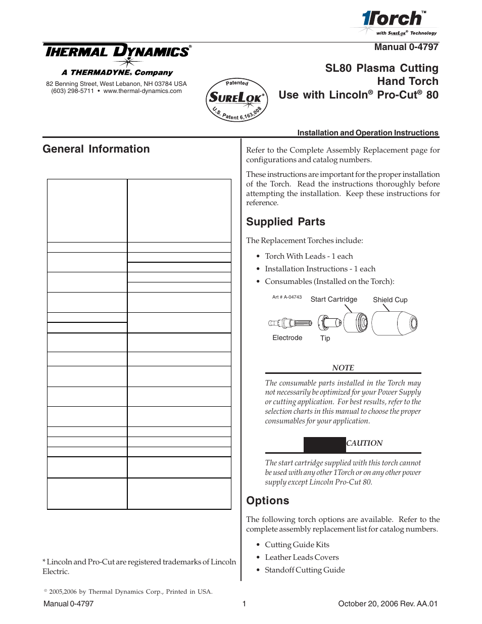 Tweco SL80 Plasma Cutting User Manual | 11 pages