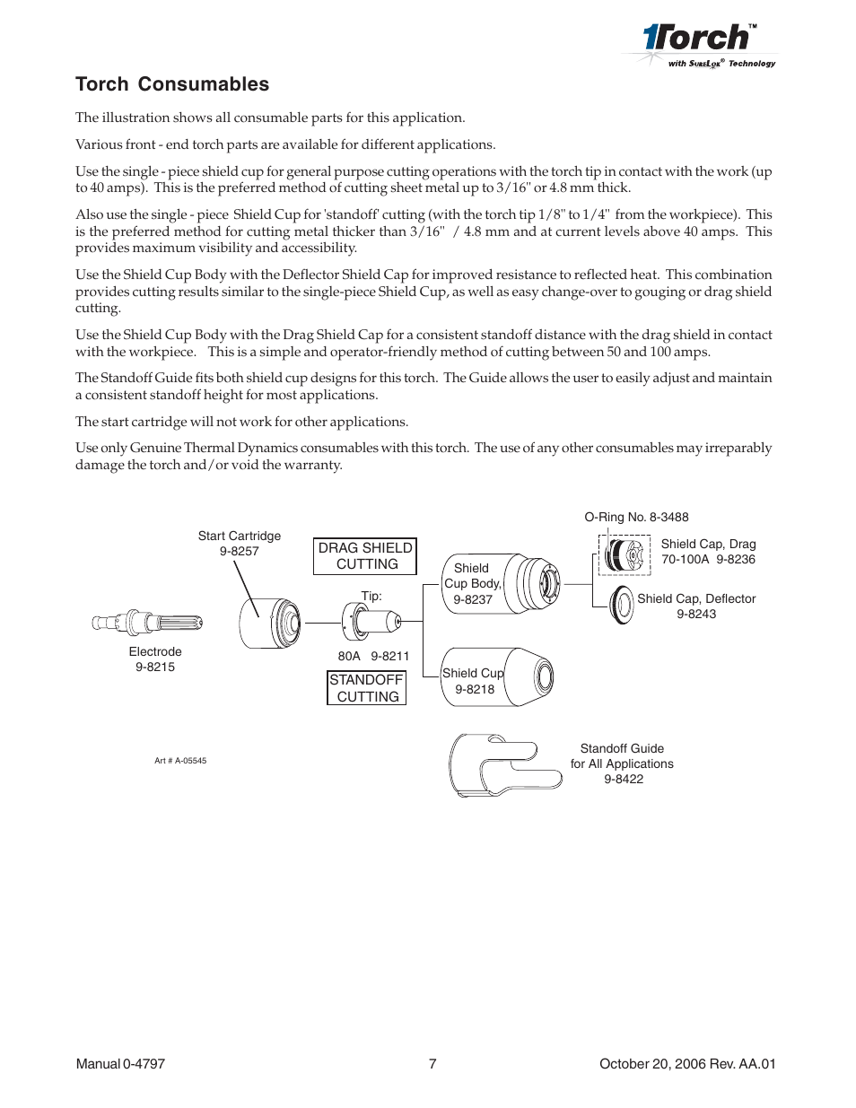 Torch consumables | Tweco SL80 Plasma Cutting User Manual | Page 7 / 11