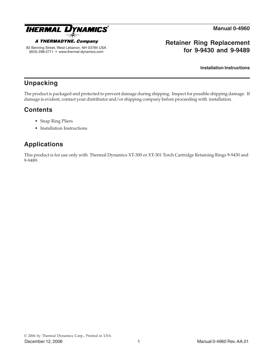 Tweco 9-9489 User Manual | 2 pages