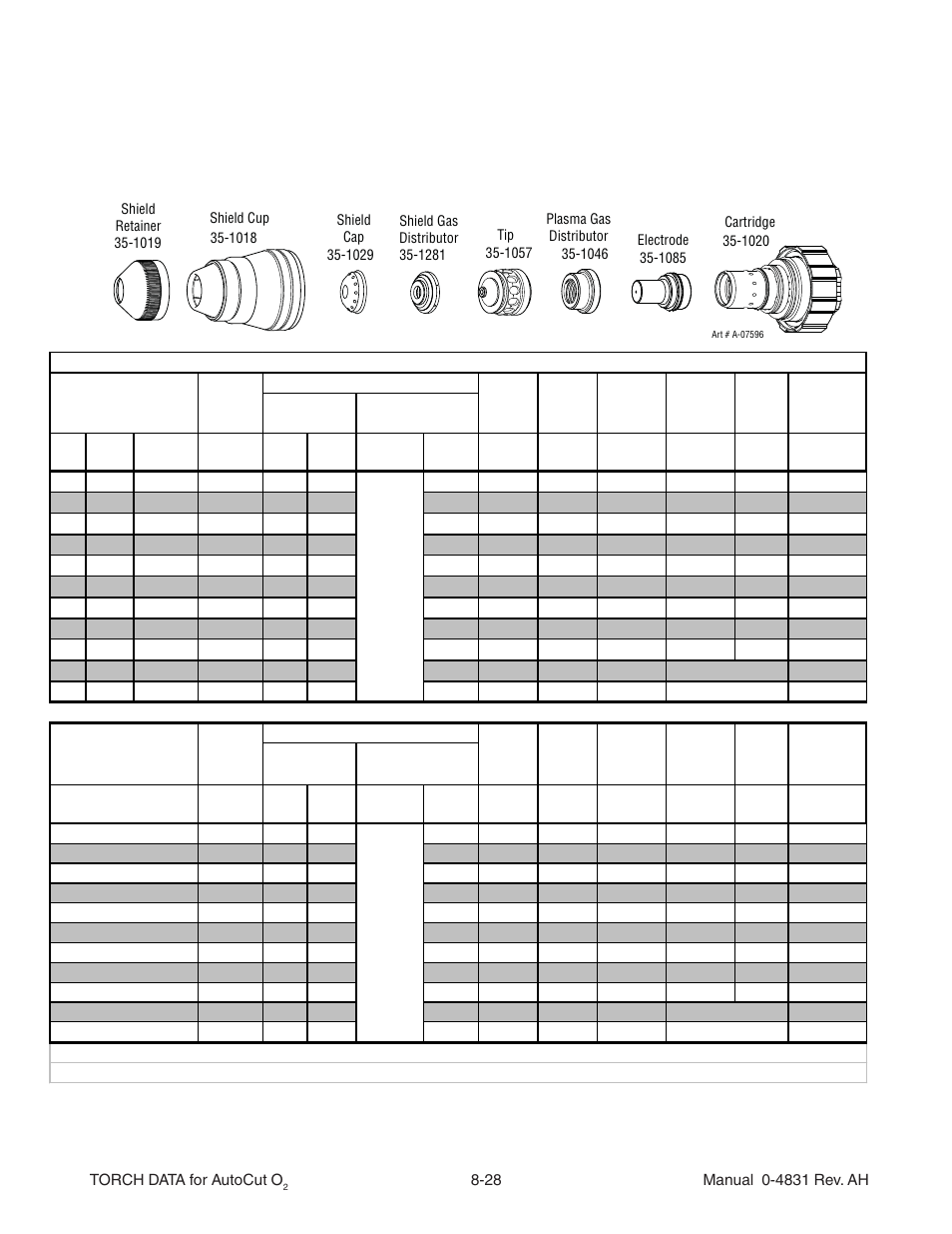 200a aluminum air plasma / air shield | Tweco Torch Data for Auto-Cut O2 V.1 User Manual | Page 24 / 46