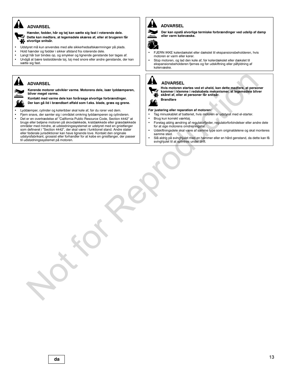 Not for reproduction | Briggs & Stratton 580000 User Manual | Page 13 / 92