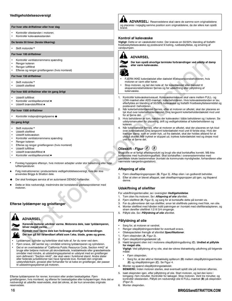 Not for reproduction | Briggs & Stratton 580000 User Manual | Page 16 / 92