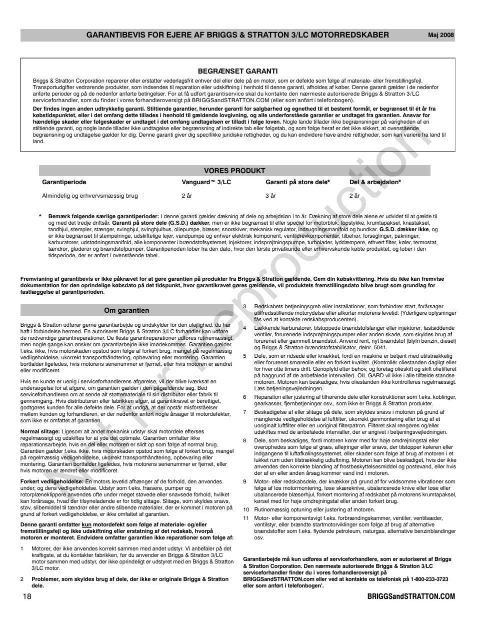 Not for reproduction | Briggs & Stratton 580000 User Manual | Page 18 / 92