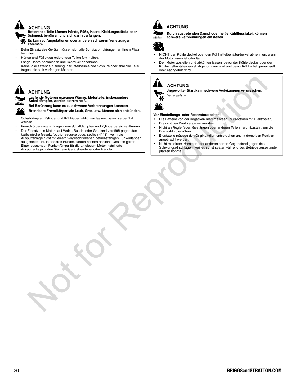 Not for reproduction | Briggs & Stratton 580000 User Manual | Page 20 / 92