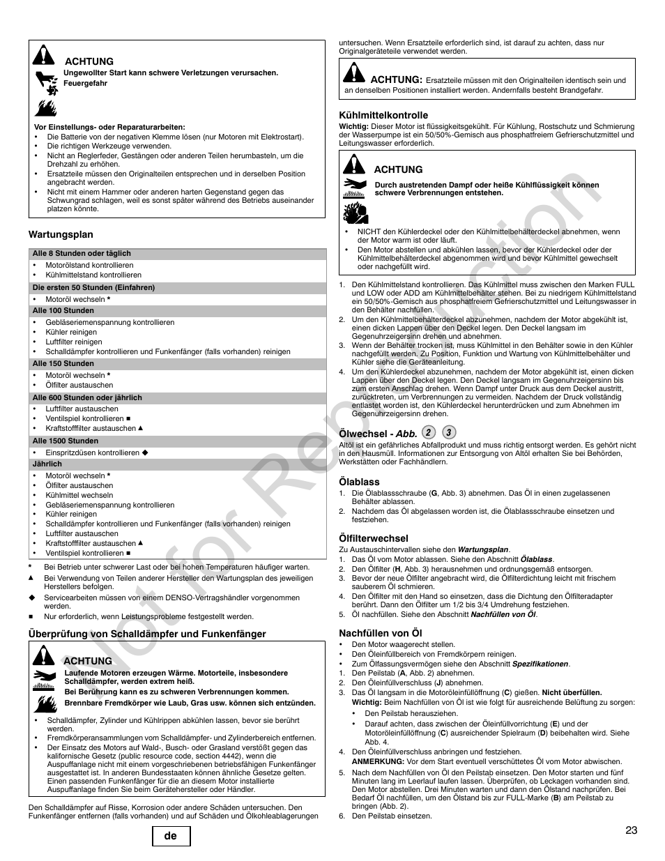 Not for reproduction, 23 de | Briggs & Stratton 580000 User Manual | Page 23 / 92