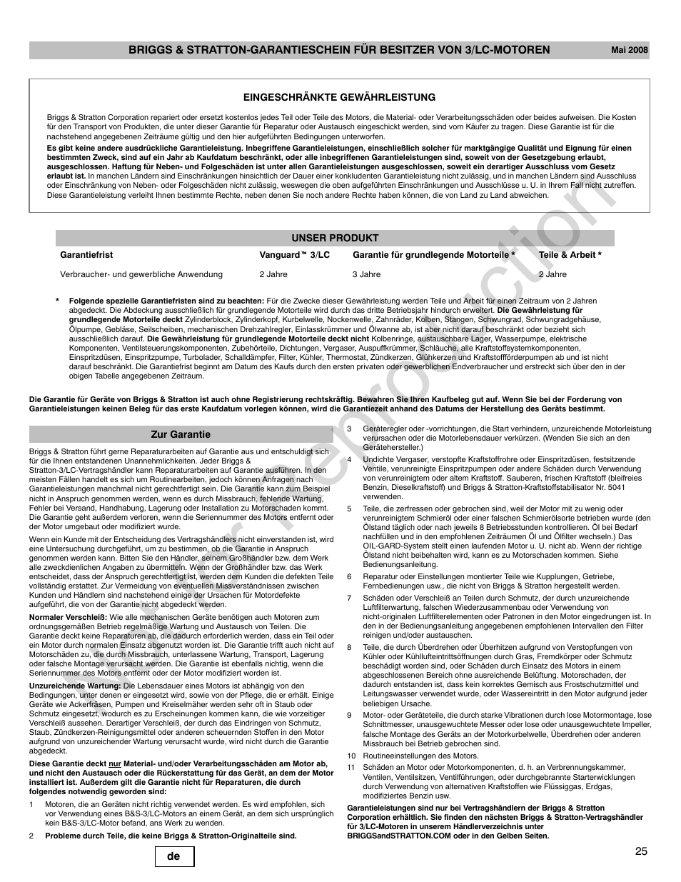 Not for reproduction | Briggs & Stratton 580000 User Manual | Page 25 / 92