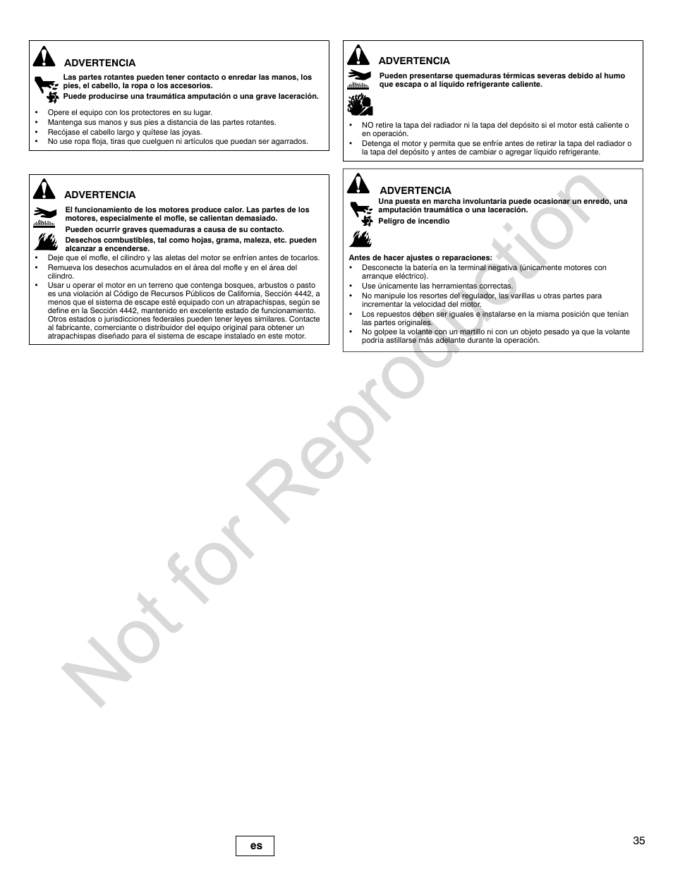 Not for reproduction | Briggs & Stratton 580000 User Manual | Page 35 / 92