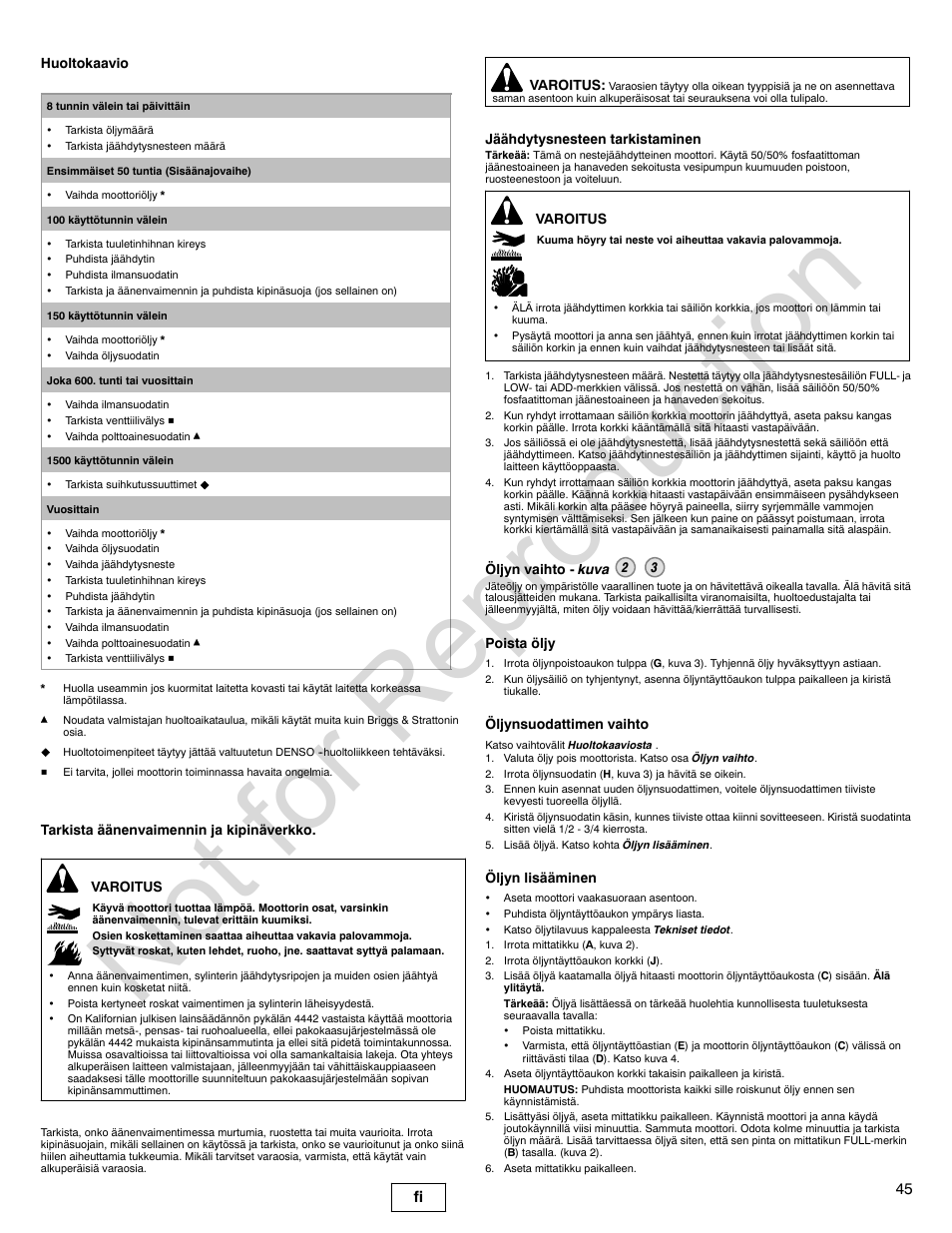 Not for reproduction, 45 fi | Briggs & Stratton 580000 User Manual | Page 45 / 92