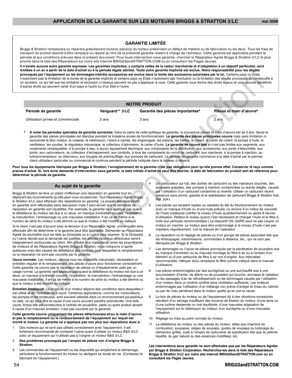 Not for reproduction | Briggs & Stratton 580000 User Manual | Page 54 / 92