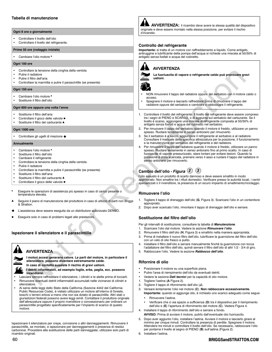 Not for reproduction | Briggs & Stratton 580000 User Manual | Page 60 / 92