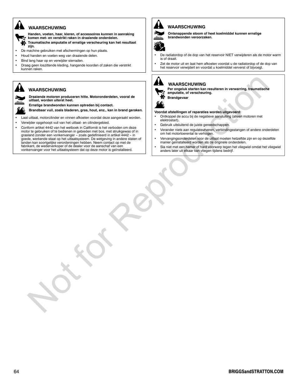 Not for reproduction | Briggs & Stratton 580000 User Manual | Page 64 / 92