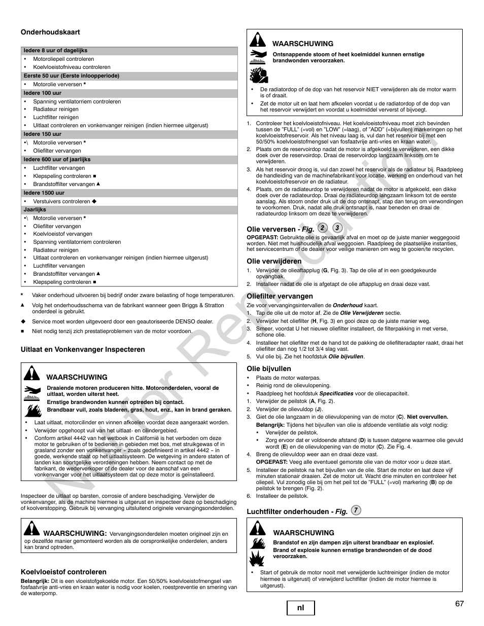 Not for reproduction, 67 nl | Briggs & Stratton 580000 User Manual | Page 67 / 92