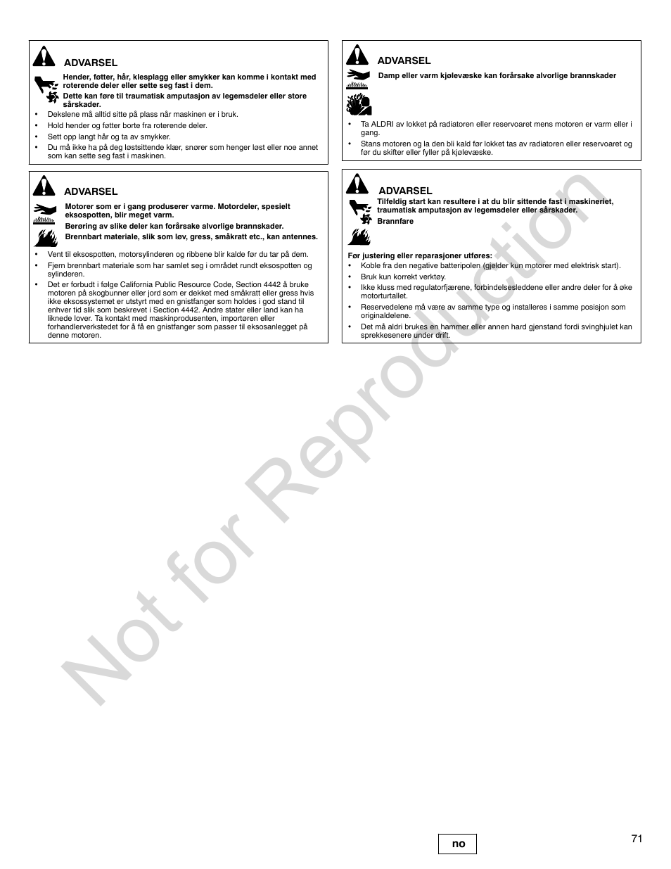 Not for reproduction | Briggs & Stratton 580000 User Manual | Page 71 / 92