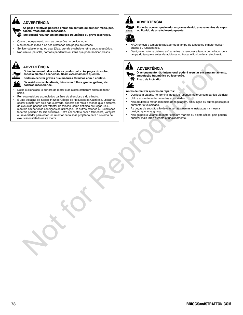 Not for reproduction | Briggs & Stratton 580000 User Manual | Page 78 / 92