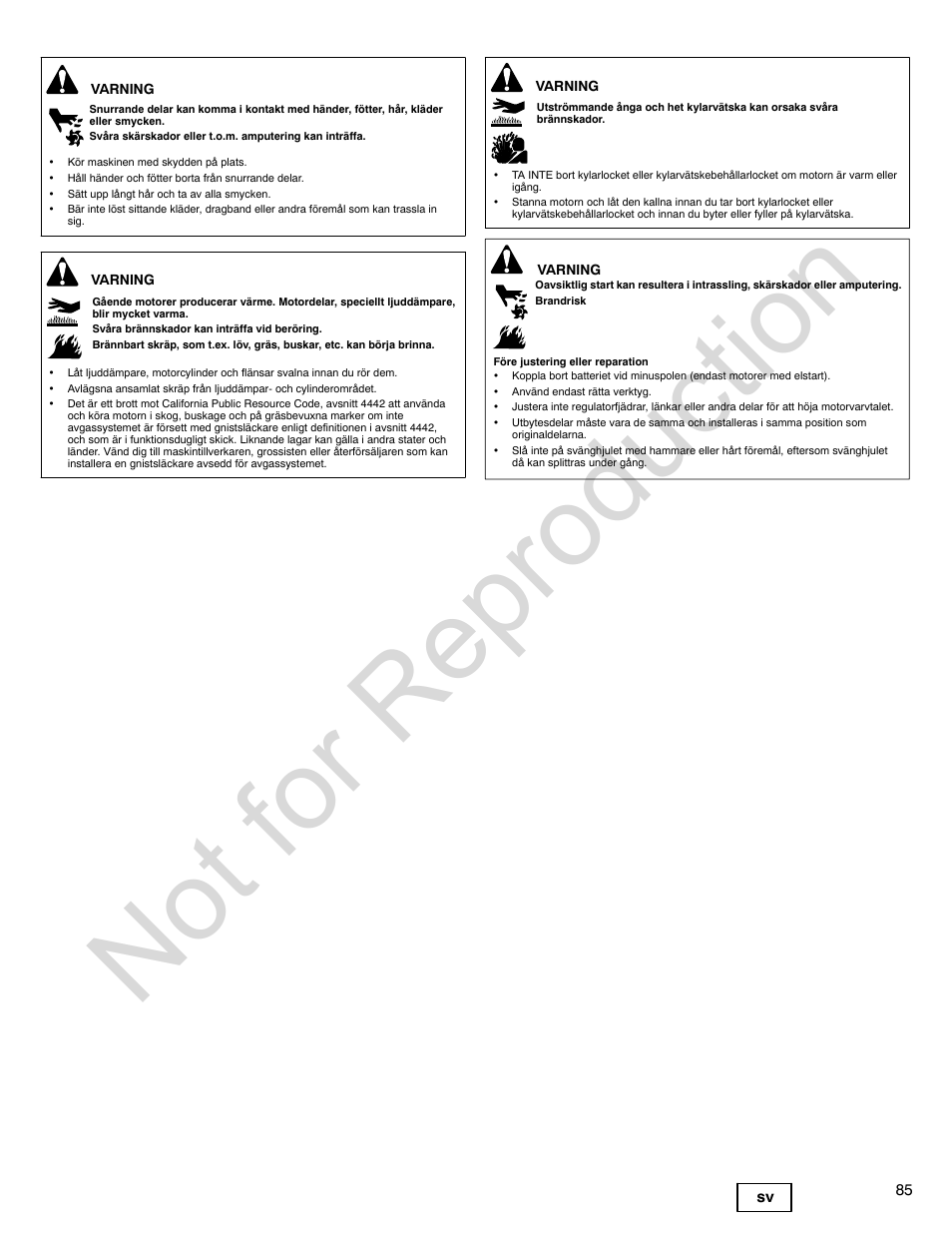 Not for reproduction | Briggs & Stratton 580000 User Manual | Page 85 / 92