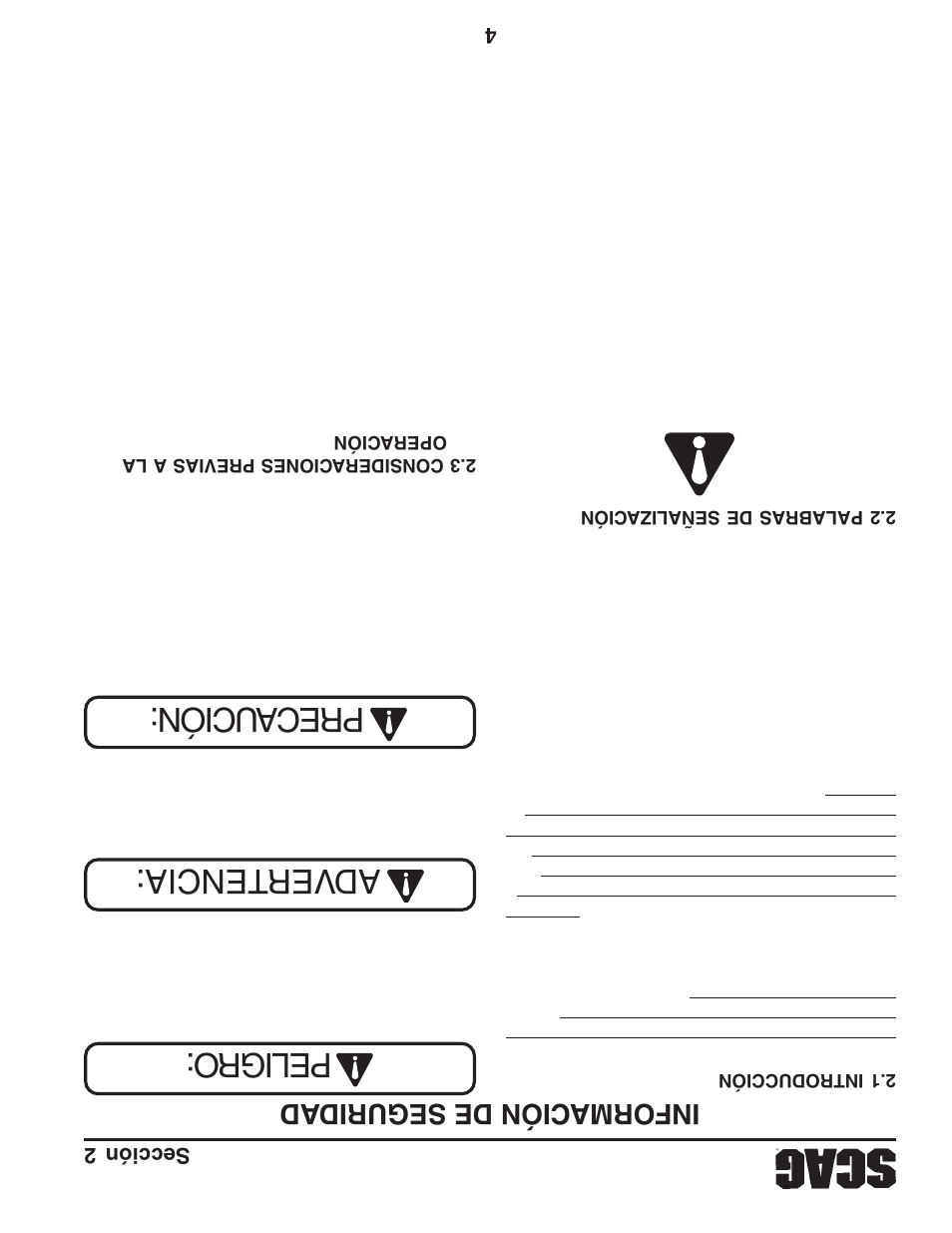 Peligro: adver tencia: preca ución, Información de segurid ad | Briggs & Stratton SZC User Manual | Page 102 / 109