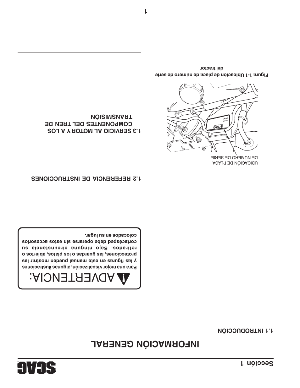 Adver tencia, Información general, Sección 1 | Briggs & Stratton SZC User Manual | Page 105 / 109