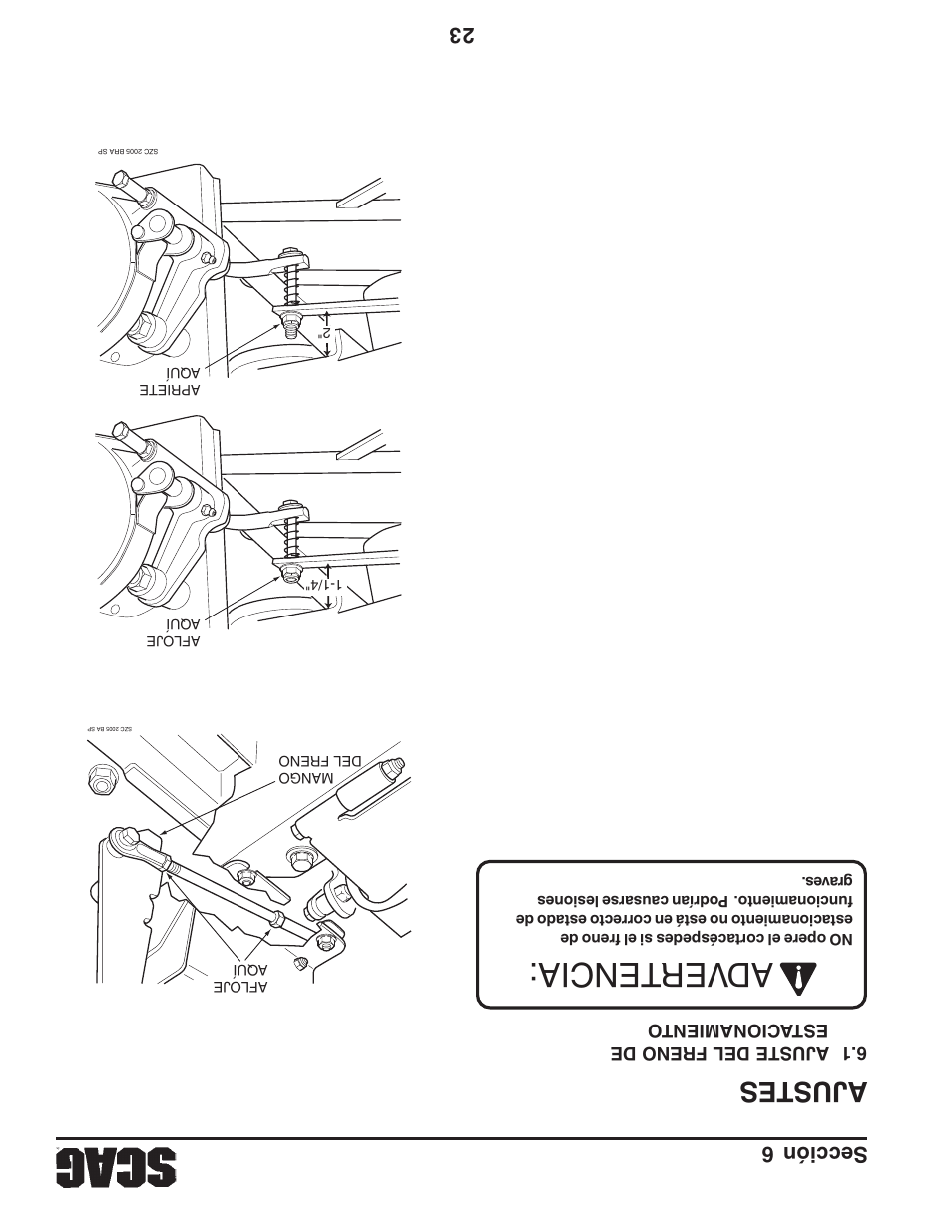 Adver tencia, Ajustes, Sección 6 23 | Briggs & Stratton SZC User Manual | Page 83 / 109