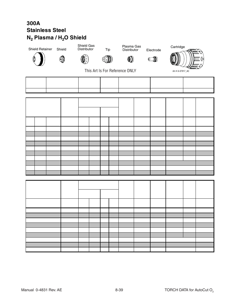 300a stainless steel n, Plasma / h, O shield | Tweco XT-301 Torch Data for Distributor use w- Auto-Cut 30O2 AE User Manual | Page 39 / 54