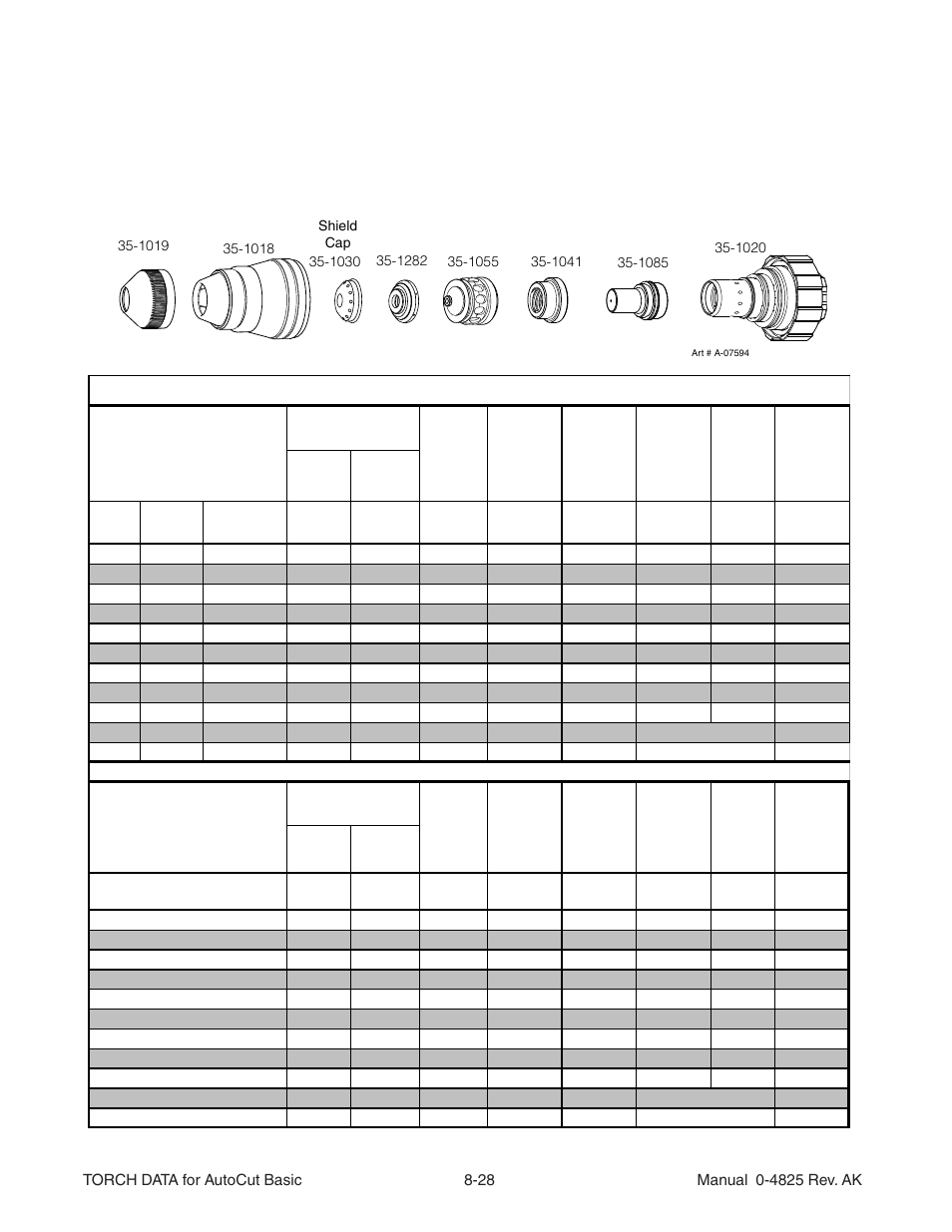 Aluminum 200a air plasma / air shield | Tweco Torch Data AutoCut User Manual | Page 24 / 44