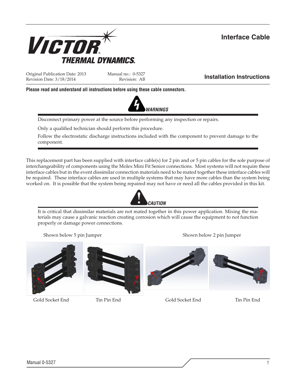 Tweco Victor Thermal Dynamics Interface Cable User Manual | 4 pages