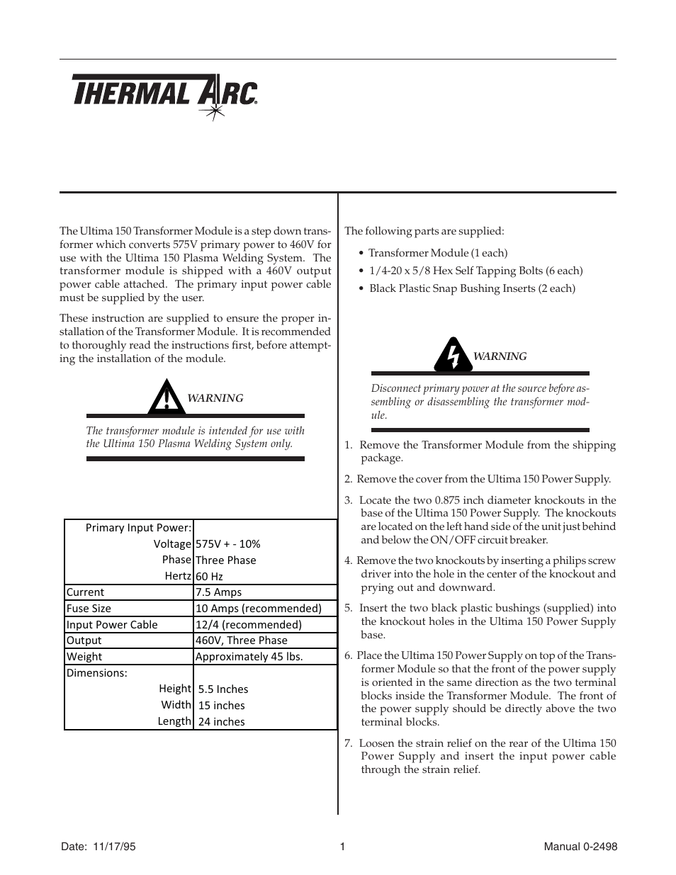 Tweco 7-3315 User Manual | 2 pages