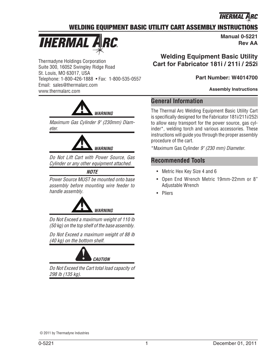 Tweco Welding Equipment Basic Utility Cart User Manual | 8 pages